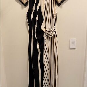Donna Karan Cream and Black Midi Dress